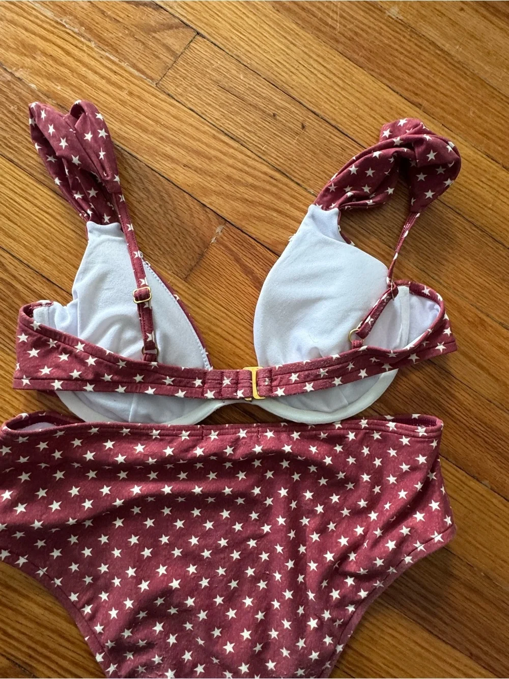 We Wore What  Maroon Star Print High-Waist Bikini Set size medium